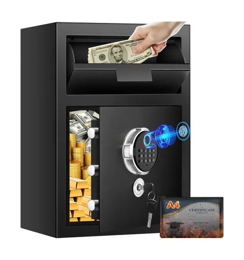 2.8 Cuft Biometric Drop Safe for Business, Anti-Theft Fingerprint Safe Box wi...