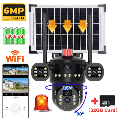 2 Lens Solar Battery Wireless Security Camera 360° PTZ Outdoor Wifi CCTV IP Cam