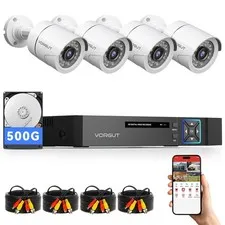 Wired Security Camera System Outdoor, 4X 1080P CCTV Camera, 500G HDD