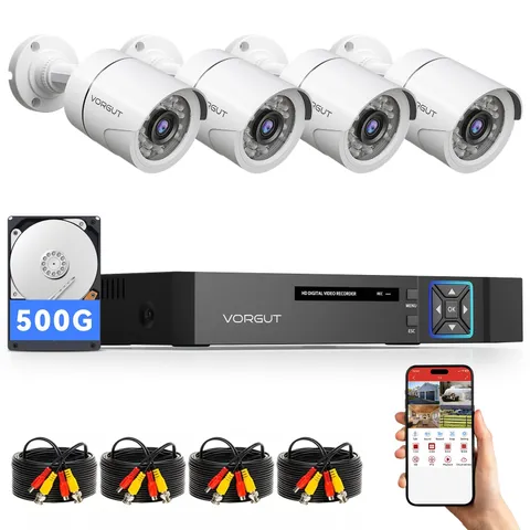 Wired Security Camera System Outdoor, 4X 1080P CCTV Camera, 500G HDD