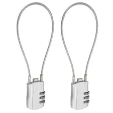 3-Digit Combination Padlock with Coated Steel Wire Rope (9.8", Silver) (2Pcs)