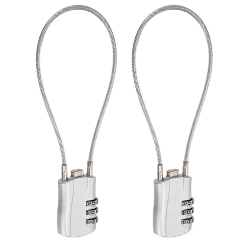 3-Digit Combination Padlock with Coated Steel Wire Rope (9.8", Silver) (2Pcs)