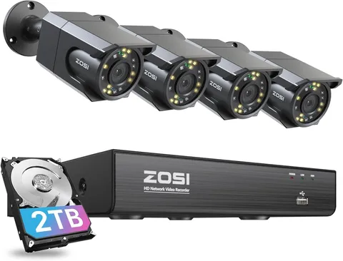 ZOSI 4K PoE CCTV Security Remote View IP Camera System 2TB HDD 80ft Night Vision
