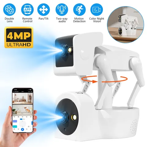 Dual Lens HD 2K WiFi IP Camera Wireless Indoor PTZ Home Security Robot Pet Cam