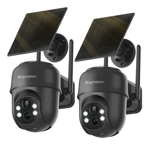 Septekon 2K Solar Security Cameras Wireless Outdoor 2 Pack, 360°PTZ Battery P...