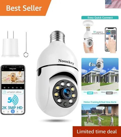 360° E27 Light Bulb Camera - 3MP Security with Motion Tracking & Two-Way Talk