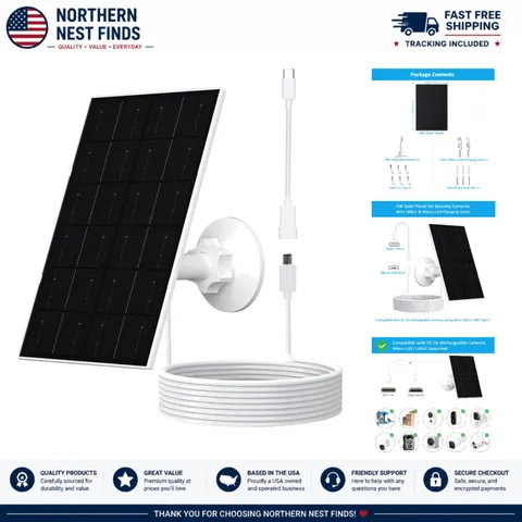 4W Waterproof Solar Panel for Security Cameras - USB/USB-C Charger with 9.8ft...