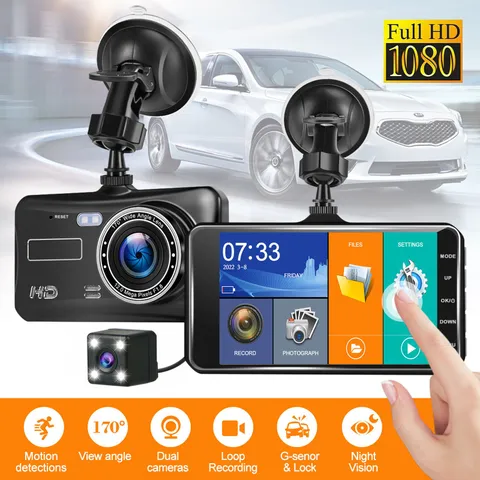 4" 1080P Touch Screen Dash Cam Dual Lens Car DVR Recorder Front and Rear Camera