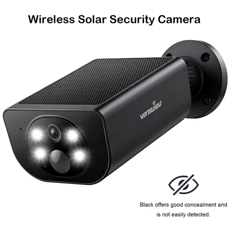 Wansview 2K Outdoor Solar Security Camera Wireless WiFi Black Good concealment
