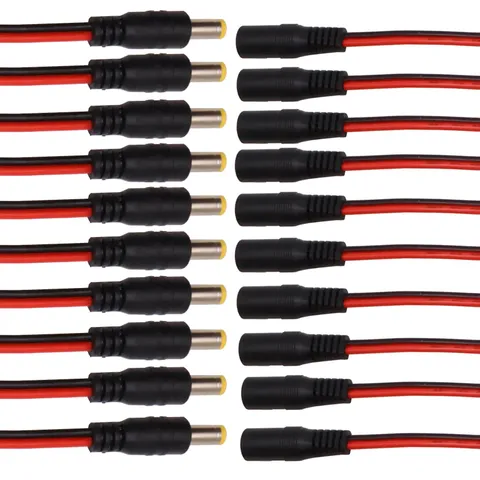10Pairs DC Power Cable 12V 5A Plugs Male and Female Jack 10pairs, Black