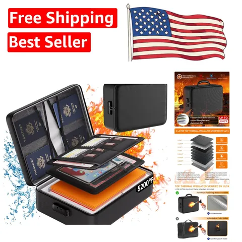 Portable 5200°F Fireproof Document Organizer with Lock - Ideal for Home & Travel
