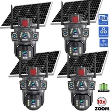  4K Dual-Lens WiFi Battery Camera 6X Hybrid Zoom with Solar Panel Outdoor US