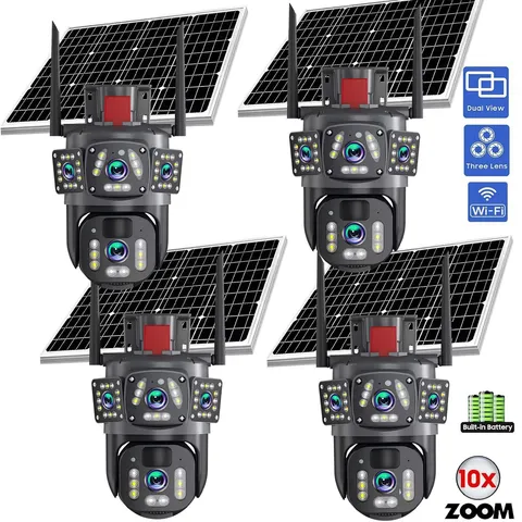  4K Dual-Lens WiFi Battery Camera 6X Hybrid Zoom with Solar Panel Outdoor US