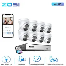 ZOSI 8CH 4K PoE Home Security Camera System AI Audio 2TB HDD Human Detection