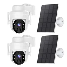 2Pcs Wireless Solar Security Camera System Outdoor Pan/Tilt WiFi Solar IP Camera