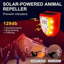 Solar Outdoor Motion Sensor Alarm-129db Dog Barking & Gunshot Sound USB Charge