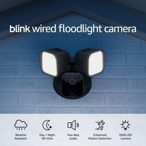 Blink Outdoor Wired 1080p Security Camera w/Floodlight Black New Open Box Tested