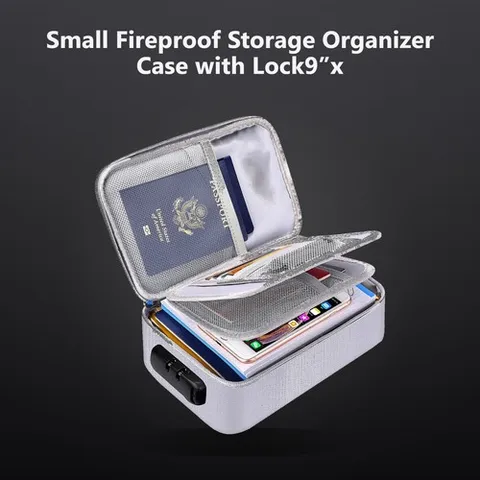 Small Fireproof Storage Organizer Case with Lock9”x 5.3”x 3.7”, Soft Money Sa..-