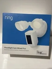 Ring Floodlight Cam Plus Outdoor Wired 1080p FHD Surveillance Camera White - NEW