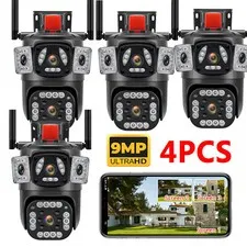4PCS 9MP 4K Wifi Security Camera 3 Lens 10X Zoom Outdoor PTZ IP Night Vision Cam