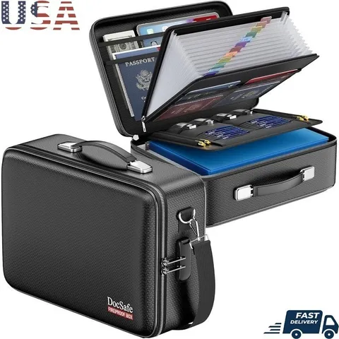 Fireproof Water-Resistant Hard Shell Document Box W/ Lock Valuables Storage New