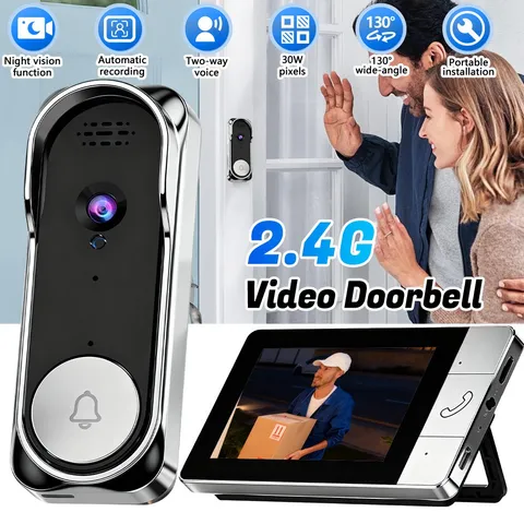 Smart Wireless WiFi Doorbell w/ Monitor Camera Video Intercom Security Door Ring