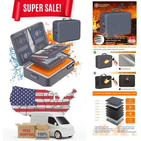 Upgraded 5200°F Fireproof and Waterproof Document Organizer - Portable Storage