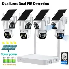 Solar Wireless Security Camera System 2K Outdoor Battery Power Home Surveillance