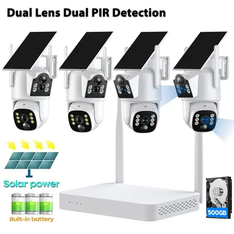 Solar Wireless Security Camera System 2K Outdoor Battery Power Home Surveillance