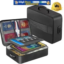 Durable Fireproof Document Box with 8 Pockets and Lock - Ideal for Home & Travel