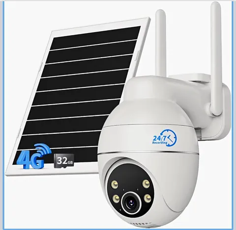 4G PTZ Solar Surveillance Camera 2K Color Night Vision 32GB 98ft White