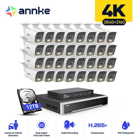 ANNKE 12MP 32CH NVR 4K POE AI Security Camera System Color Night Audio Recording