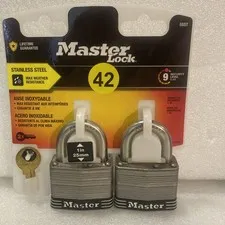 MasterLock Outdoor Padlock with Key, 1 in. Wide, 2 Pack NEW Stainless Steel