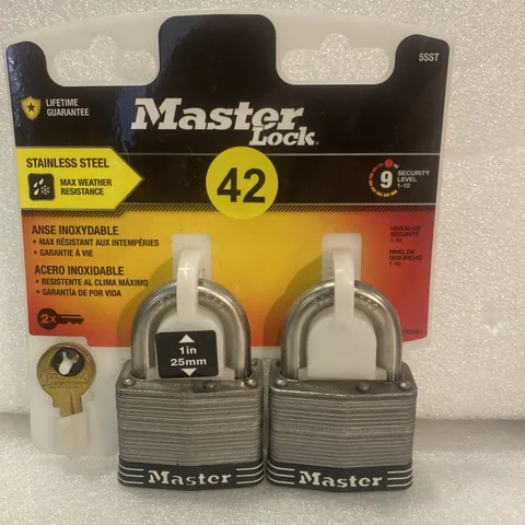 MasterLock Outdoor Padlock with Key, 1 in. Wide, 2 Pack NEW Stainless Steel