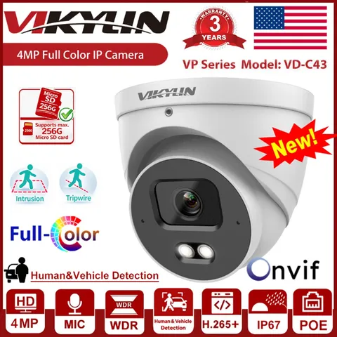 Vikylin 4MP POE IP Camera Full Color Light with Audio Outdoor/Indoor Onvif Wired