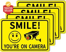 4-Pack Smile You'Re on Camera Signs 8"X12" Rust Free Aluminum Video Surveillance
