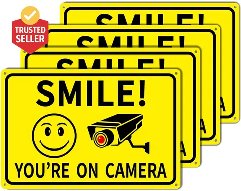4-Pack Smile You'Re on Camera Signs 8"X12" Rust Free Aluminum Video Surveillance