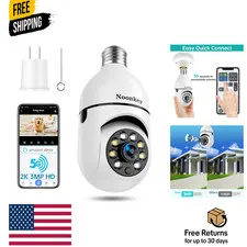 2K/3MP Light Bulb Security Camera, 5G& 2.4GHz WiFi Alexa E27 360° Light Socket