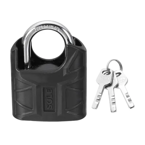 High Security Solid Steel Padlock with Key, Black (1-11/16 Inch)