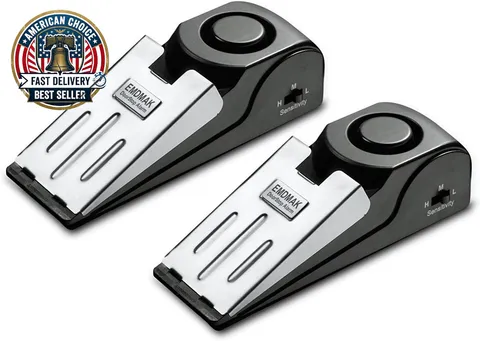 Door Stop Alarm with 120DB Siren Door Stop for Home & Travel (Black) (Pack of 2)