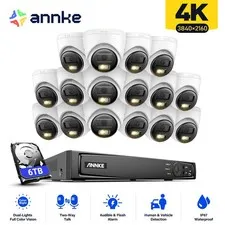 ANNKE 16CH 12MP NVR 4K Color PoE Security IP Camera System Outdoor Two Way Audio
