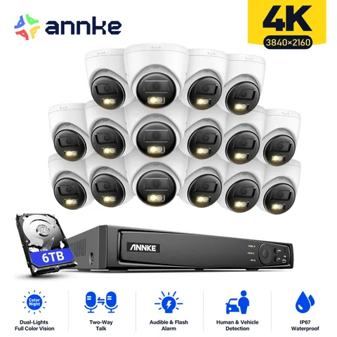 ANNKE 16CH 12MP NVR 4K Color PoE Security IP Camera System Outdoor Two Way Audio