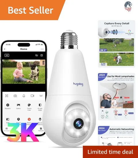 3K HD Light Bulb Security Camera - Wireless Indoor/Outdoor Surveillance System