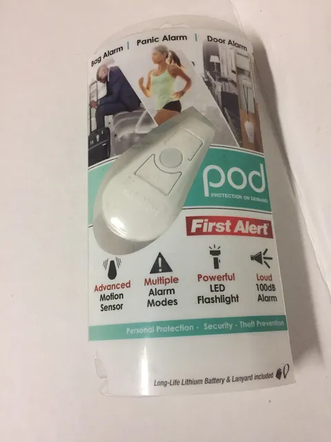 NIB POD First Alert Personal Security Alarm with Flashlight-Panic & Alarm N2