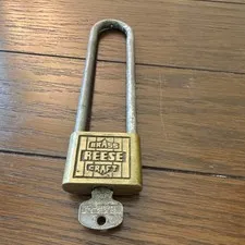 Reese Craft Brass Padlock w/ Key, Made in USA, Long Shackle, 1 Key