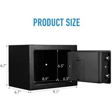 Safe Box with Alarm System, Emergency Key, Black, 0.23 cu ft