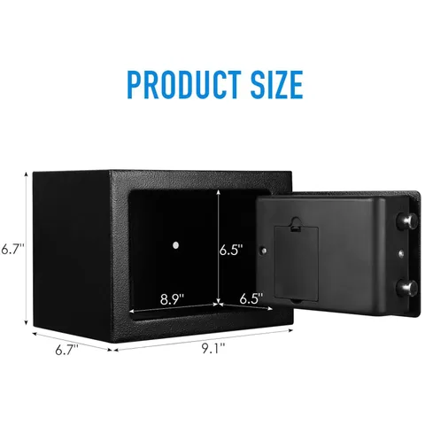 Safe Box with Alarm System, Emergency Key, Black, 0.23 cu ft