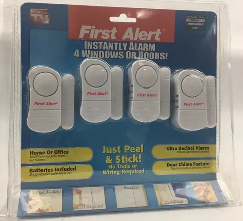 First Alert Instant Alarm For 4 Windows / Doors - Premium  Peel and Stick - NEW