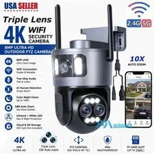 Triple Lens 4K WiFi Security Camera 10X Zoom Outdoor Home Night Vision CCTV PTZ