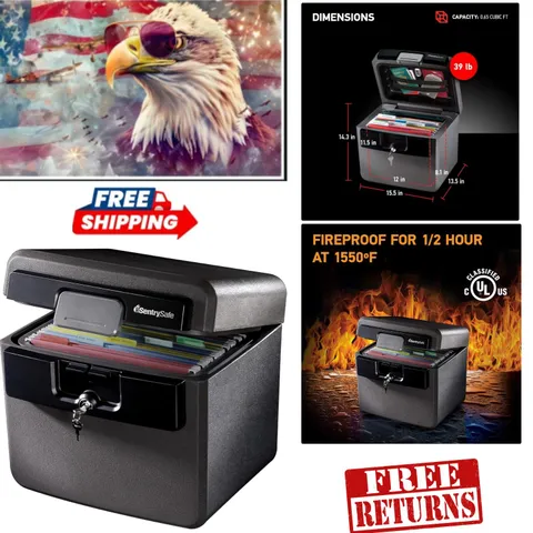 Ultra Secure Fireproof & Waterproof Safe, 14.3x15.5x13.5 inches with Key Lock